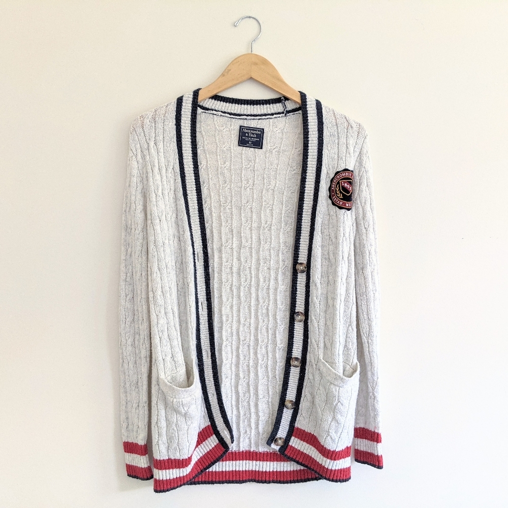 ABERCROMBIE Beige Prep School Varsity Style Cardigan
